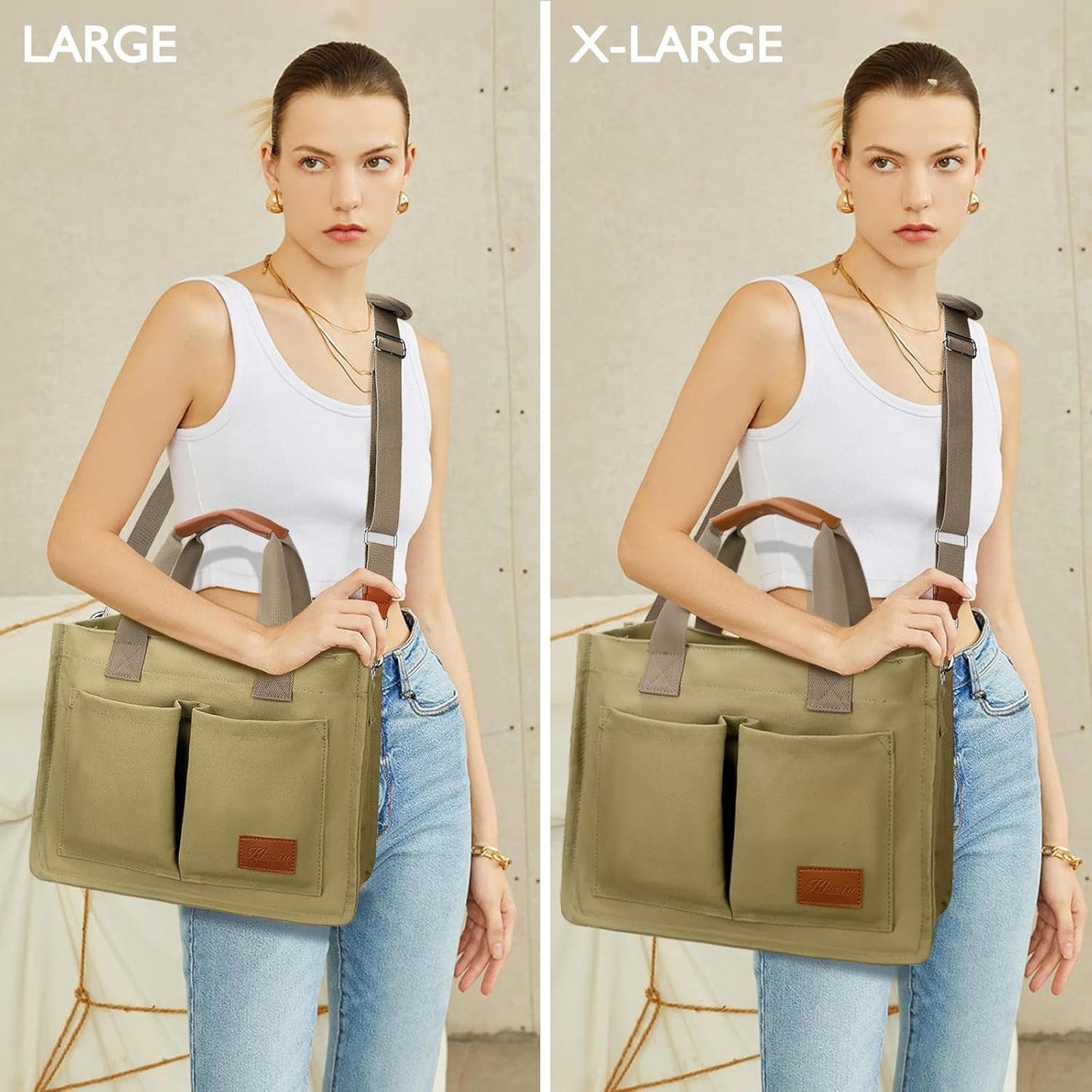 Large Canvas Tote Crossbody Bag