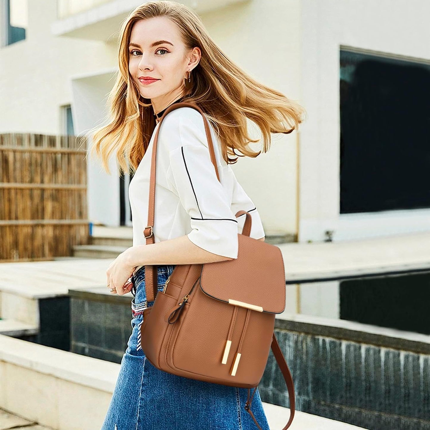 Quilted Leather Backpack Purse