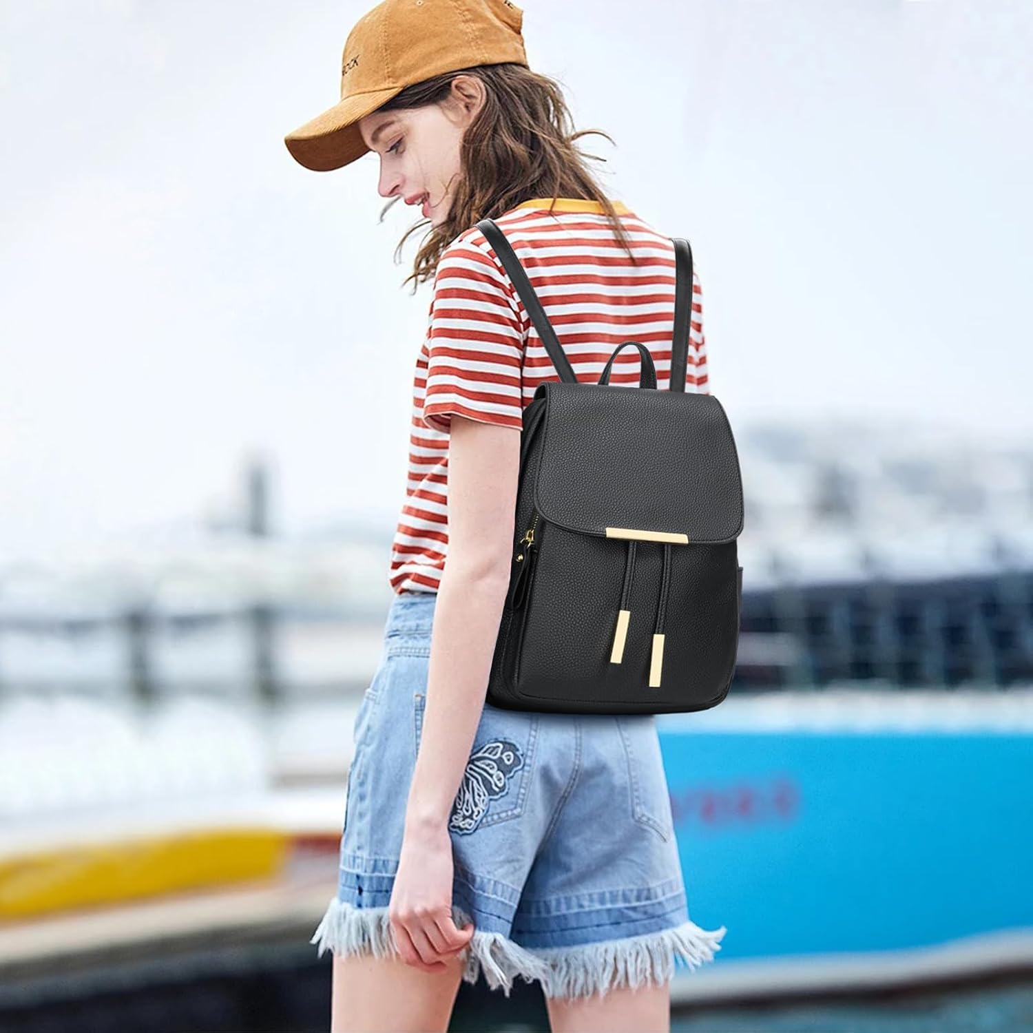 Quilted Leather Backpack Purse