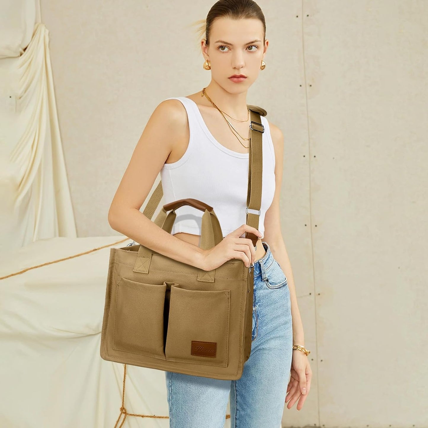Large Canvas Tote Crossbody Bag