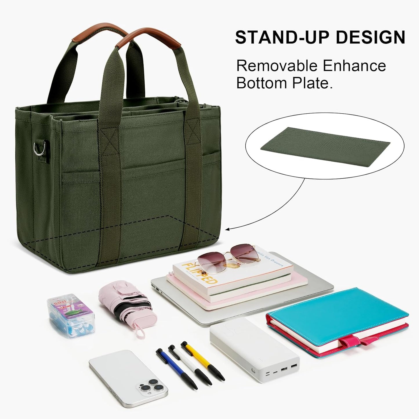 Canvas Crossbody Tote with Pockets