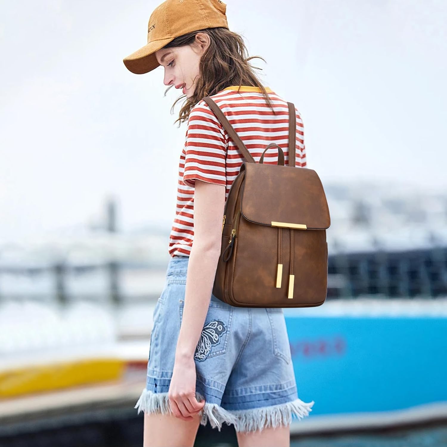 Quilted Leather Backpack Purse