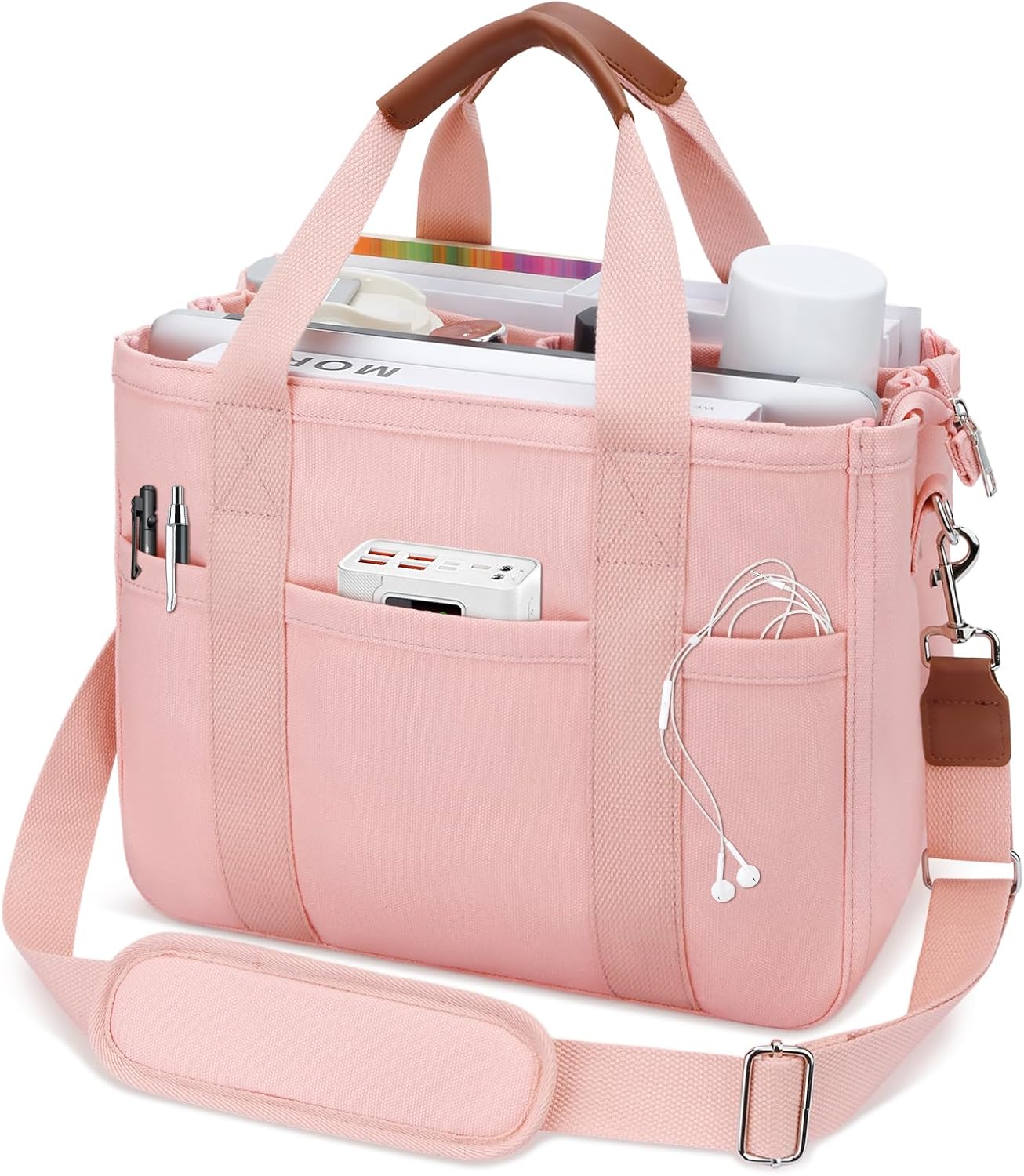 Canvas Crossbody Tote with Pockets