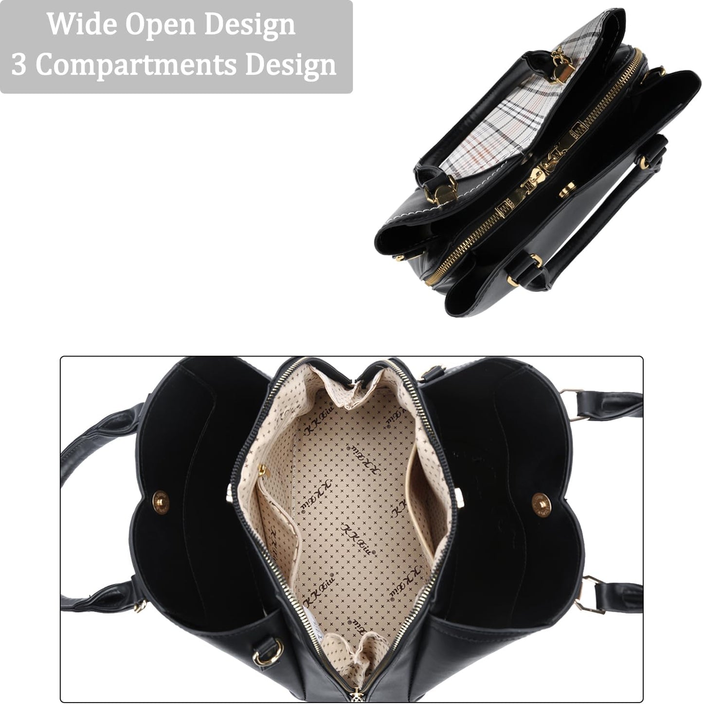 Triple-Compartment Satchel Handbag