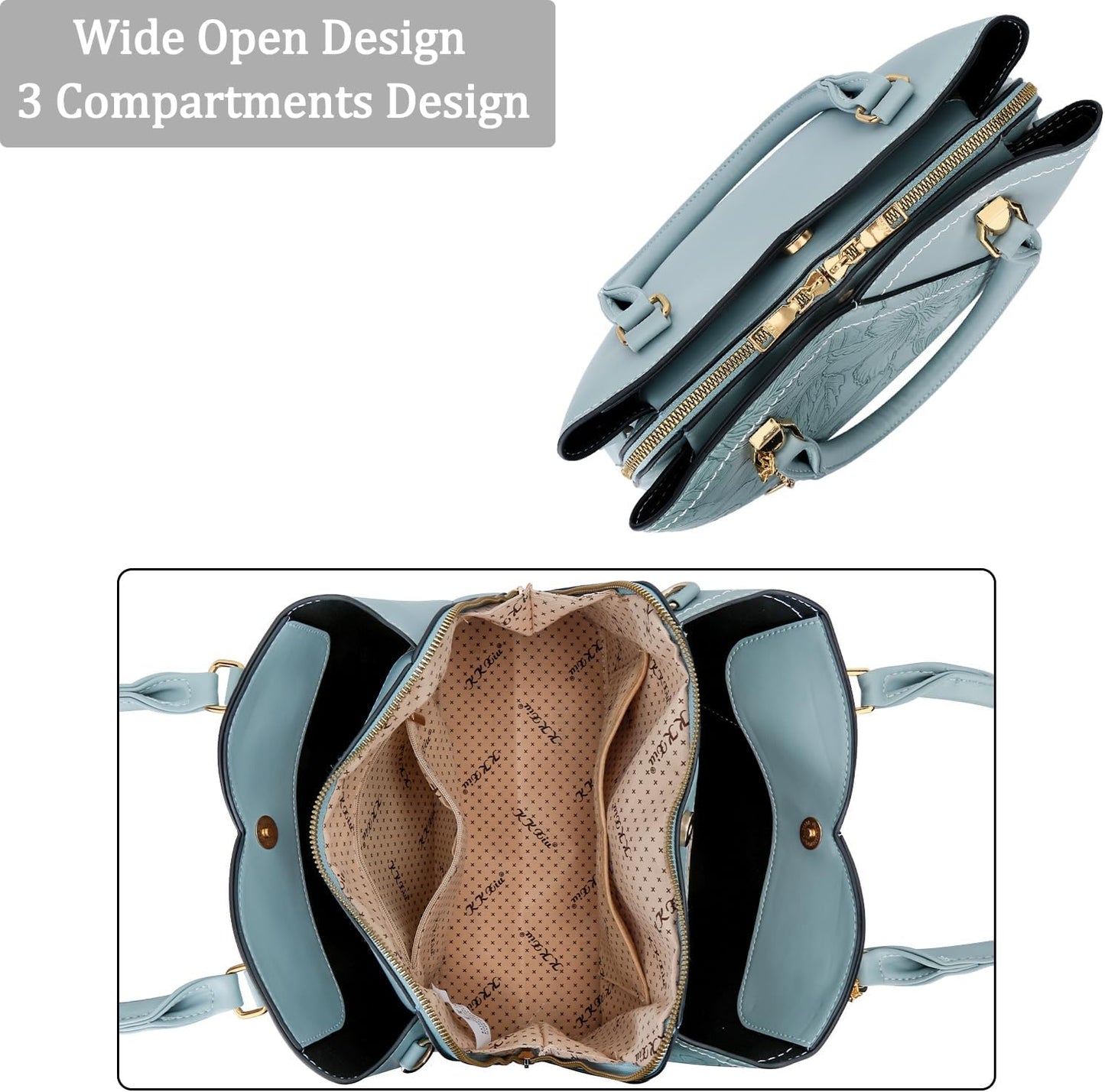 Triple-Compartment Satchel Handbag