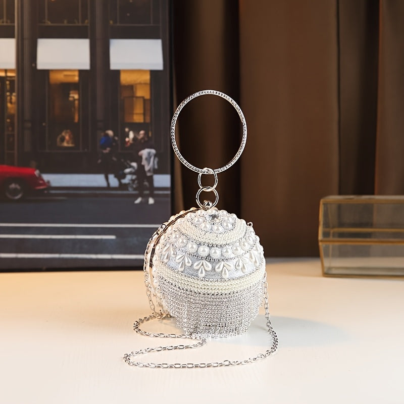 Golden Beaded Tassel Evening Clutch