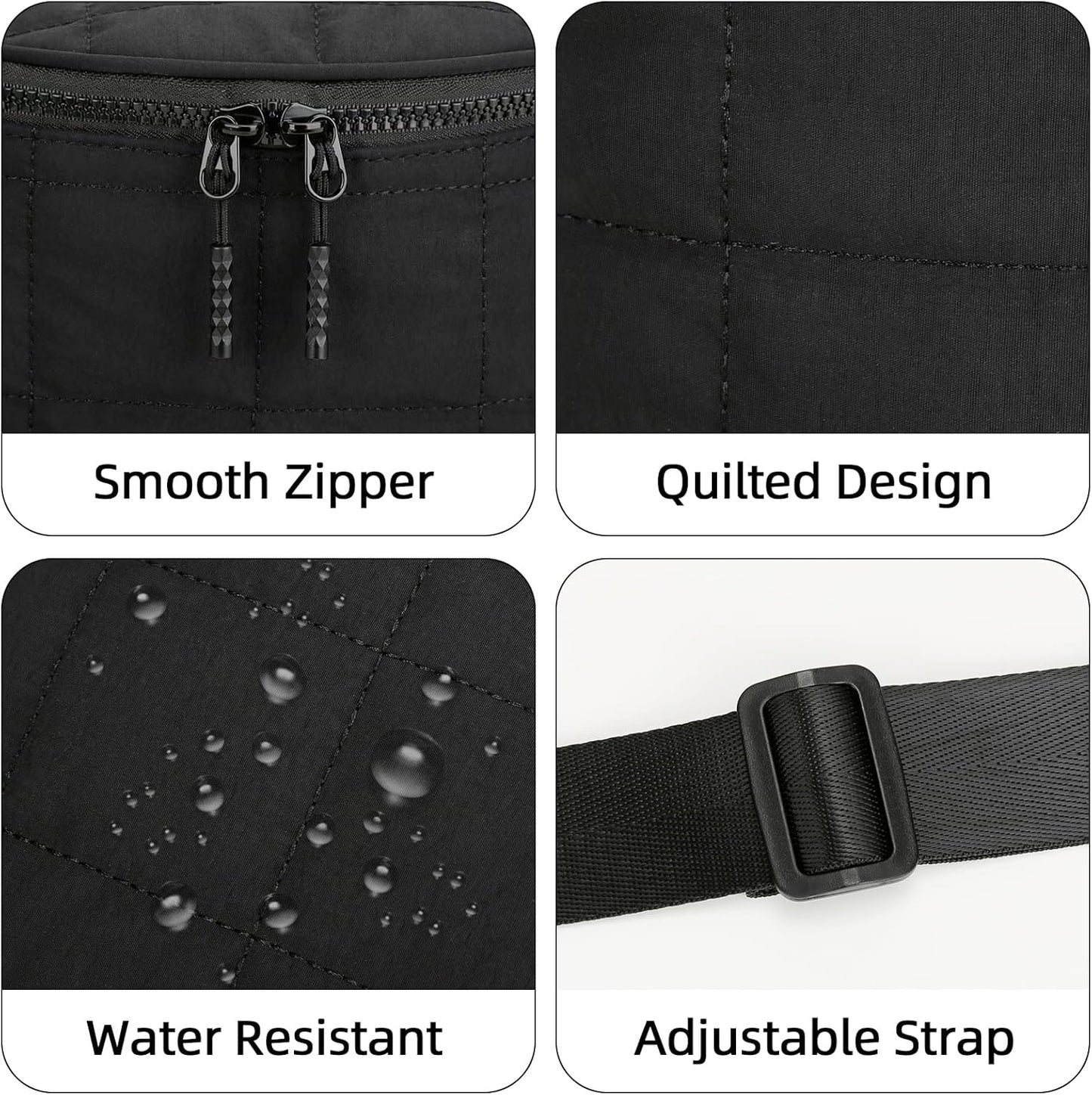 Quilted Puffer Sling Fanny Pack (Black)