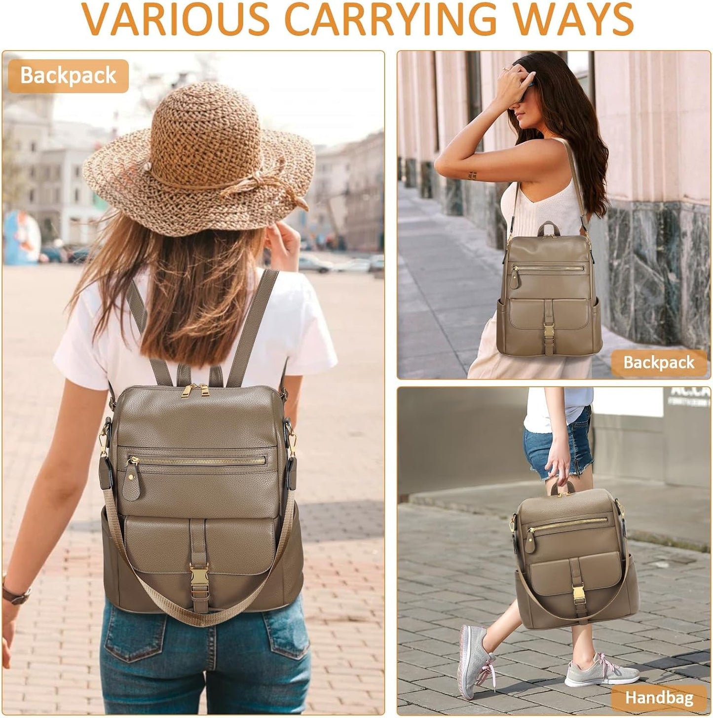 Anti-Theft Leather Backpack (Black)