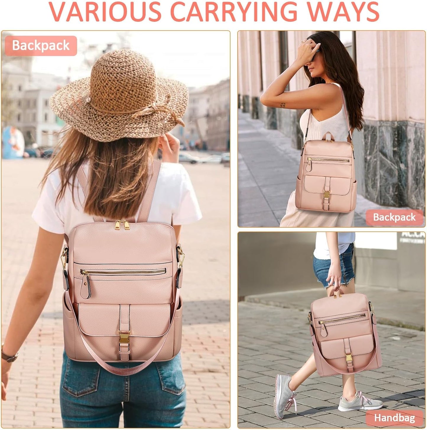 Anti-Theft Leather Backpack (Black)