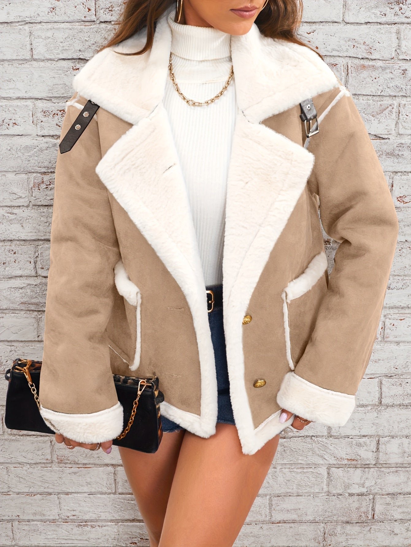 Soft Pink & White Lapel Jacket - Winter Coat