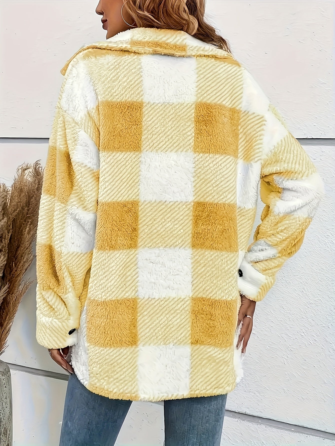 Plush Plaid Winter Coat - High Stretch