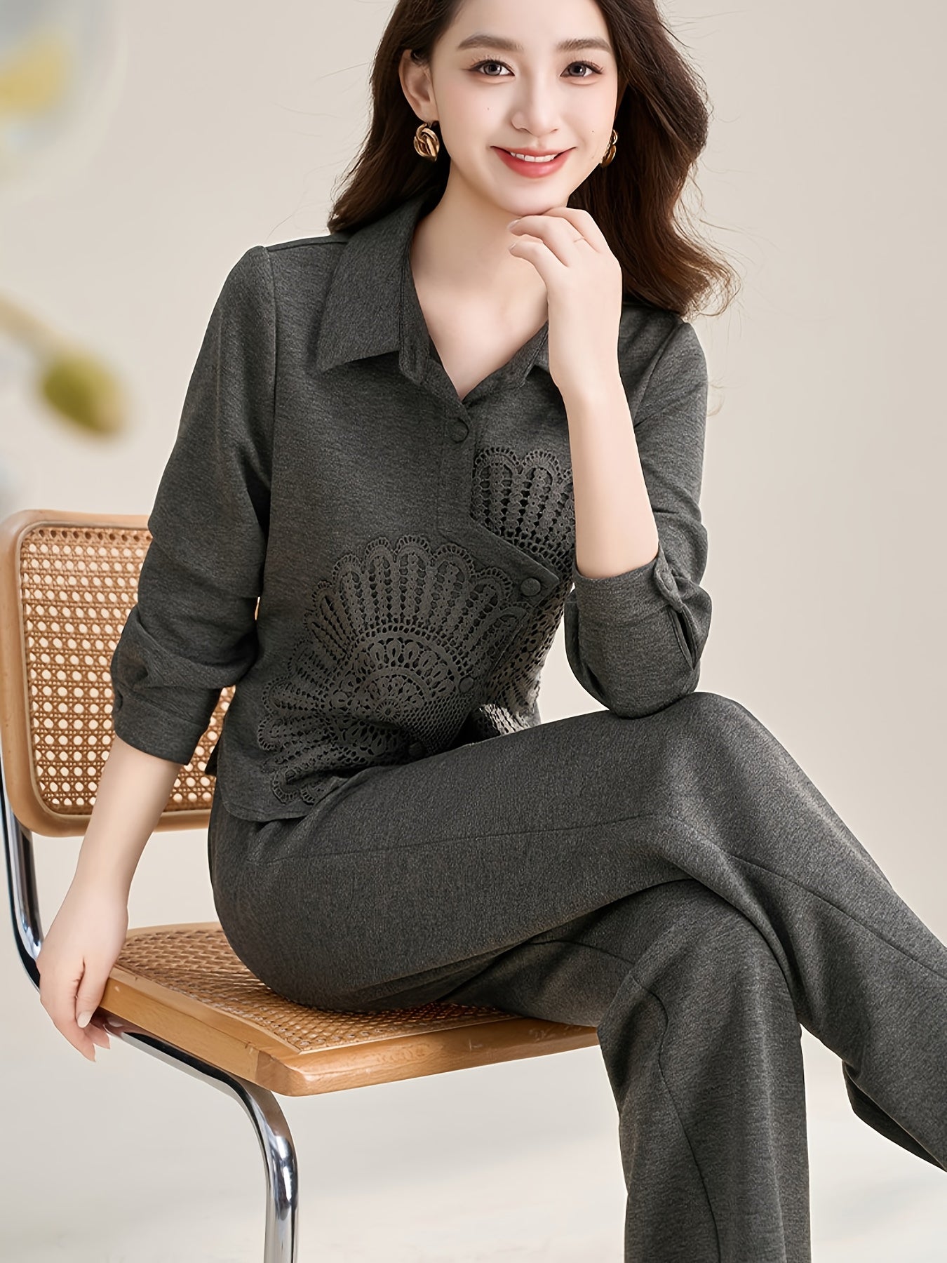 Warm Elegant Straight-Leg Pants Two-Piece Set