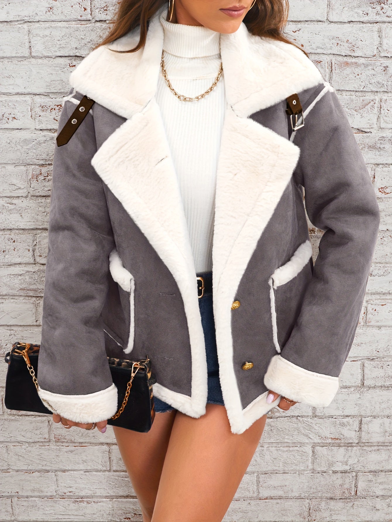 Soft Pink & White Lapel Jacket - Winter Coat
