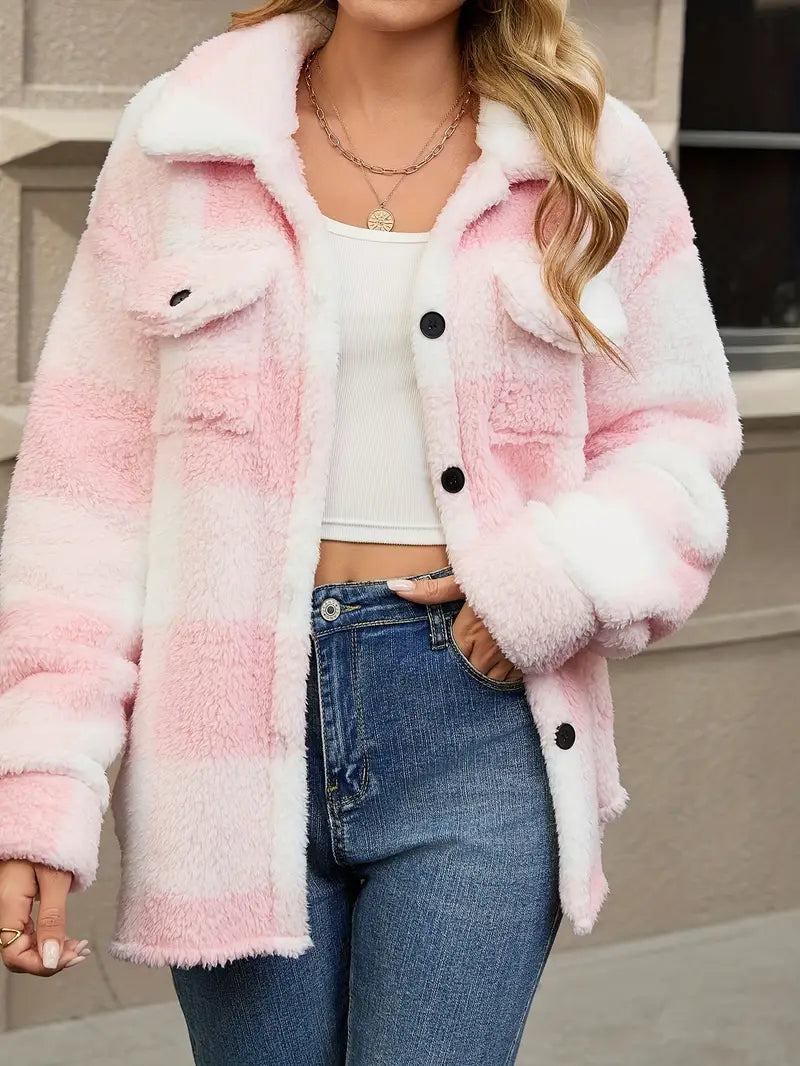 Plush Plaid Winter Coat - High Stretch