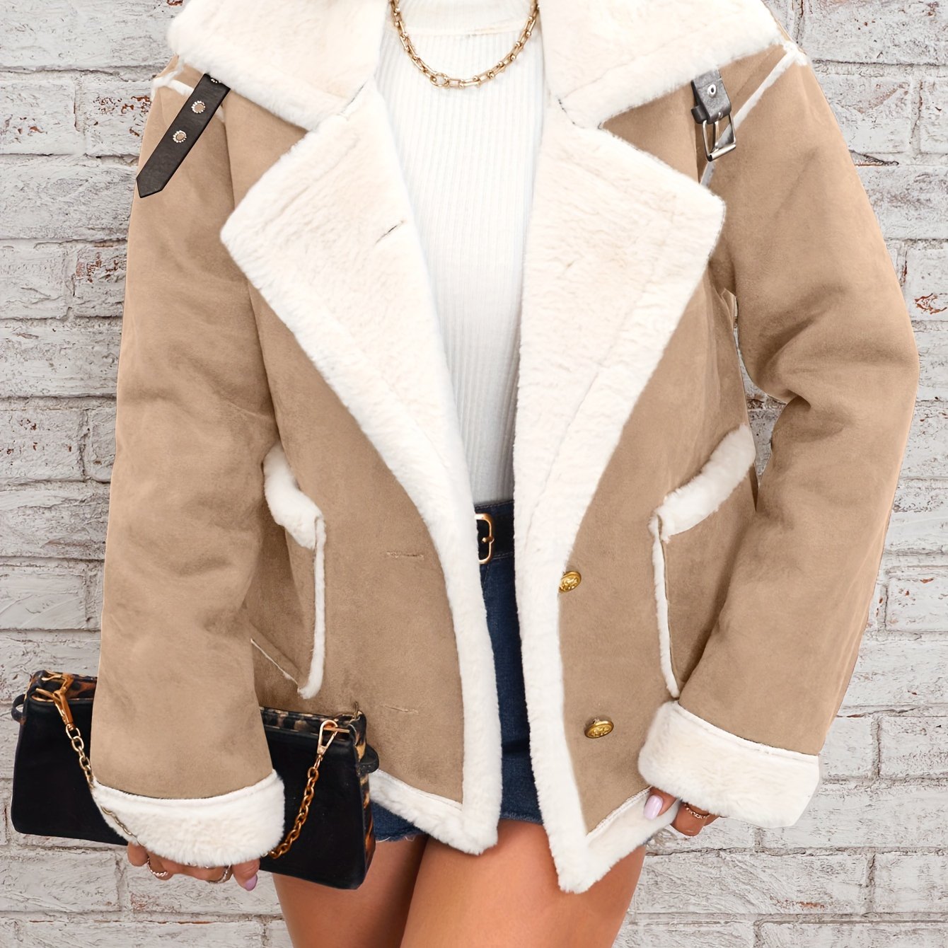 Soft Pink & White Lapel Jacket - Winter Coat