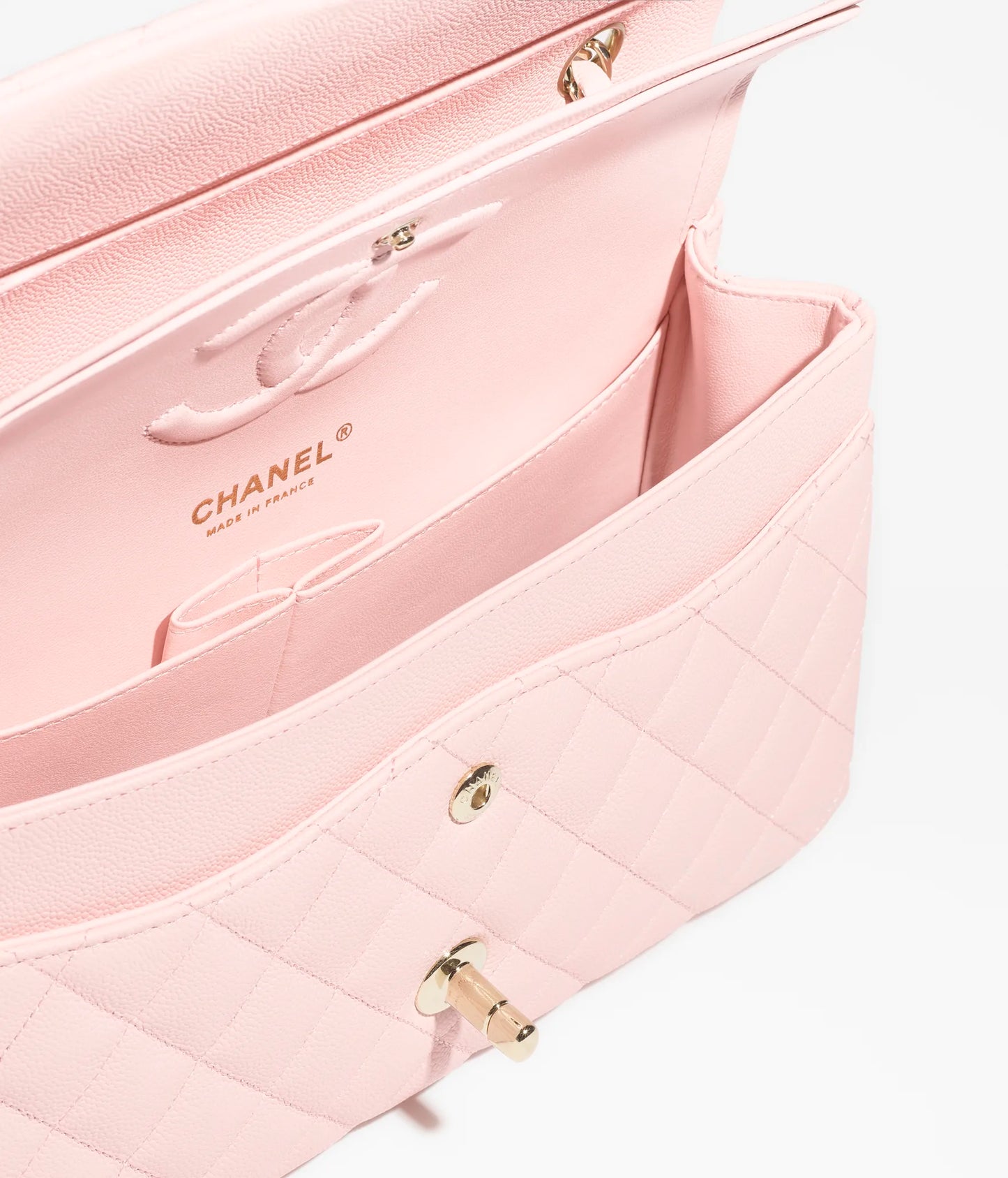 Classic 11.12 Handbag Grained Shiny Calfskin & Gold-Tone Metal Light Pink