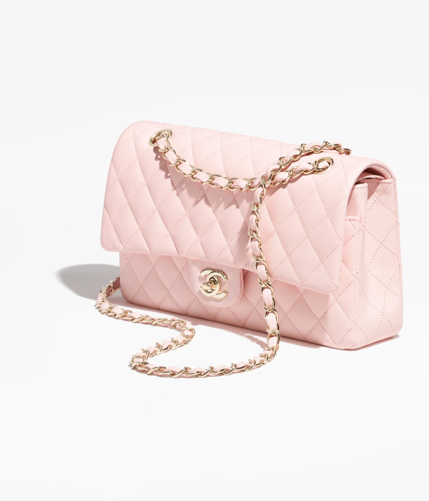 Classic 11.12 Handbag Grained Shiny Calfskin & Gold-Tone Metal Light Pink