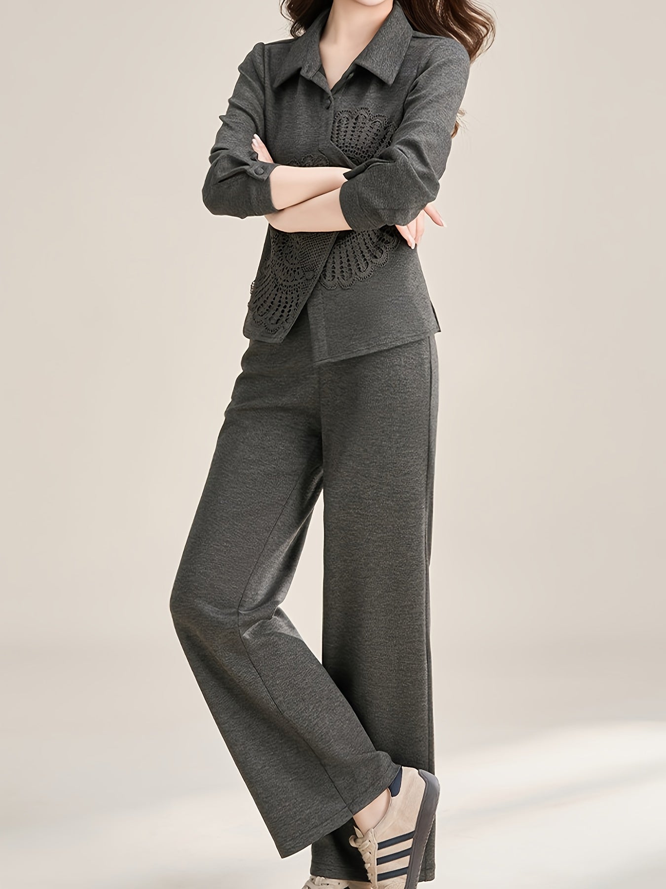 Warm Elegant Straight-Leg Pants Two-Piece Set