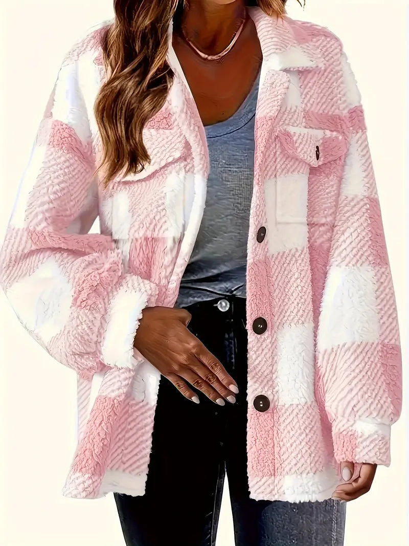 Plush Plaid Winter Coat - High Stretch