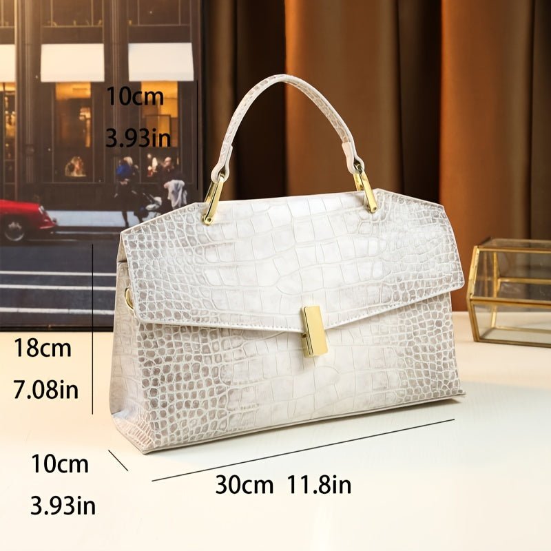 Crocodile-Embossed - Himalayan White Retro Convertible Tote