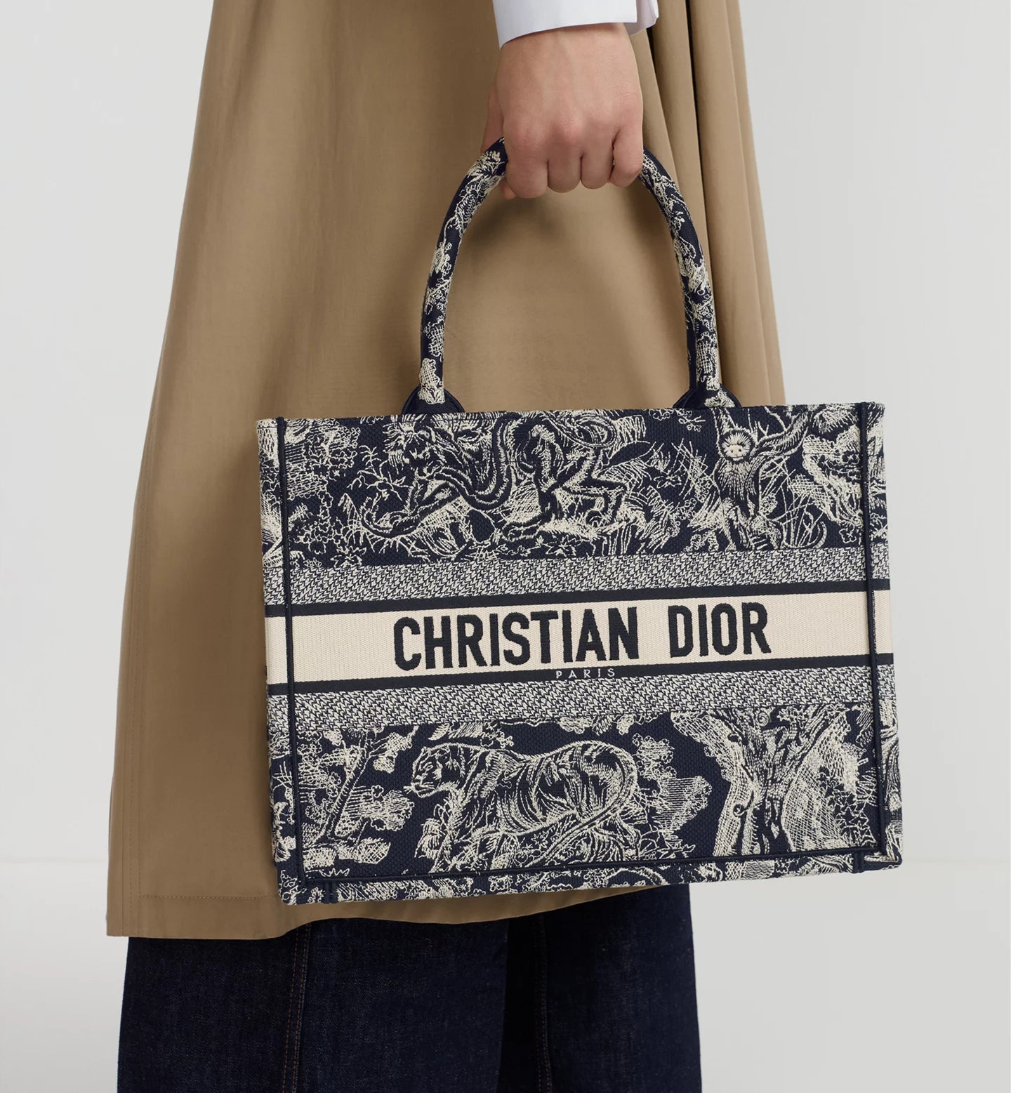 Medium Book Tote Blue & Ecru Toile de Jouy Reverse Embroidery