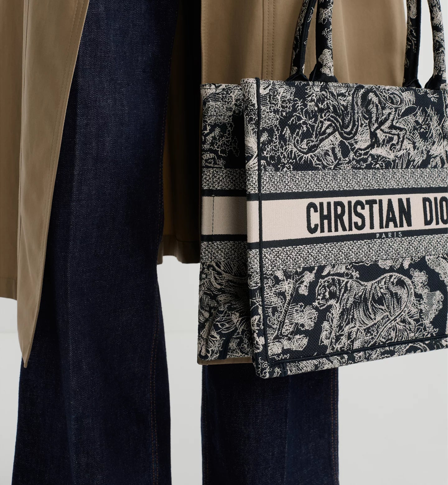 Medium Book Tote Blue & Ecru Toile de Jouy Reverse Embroidery