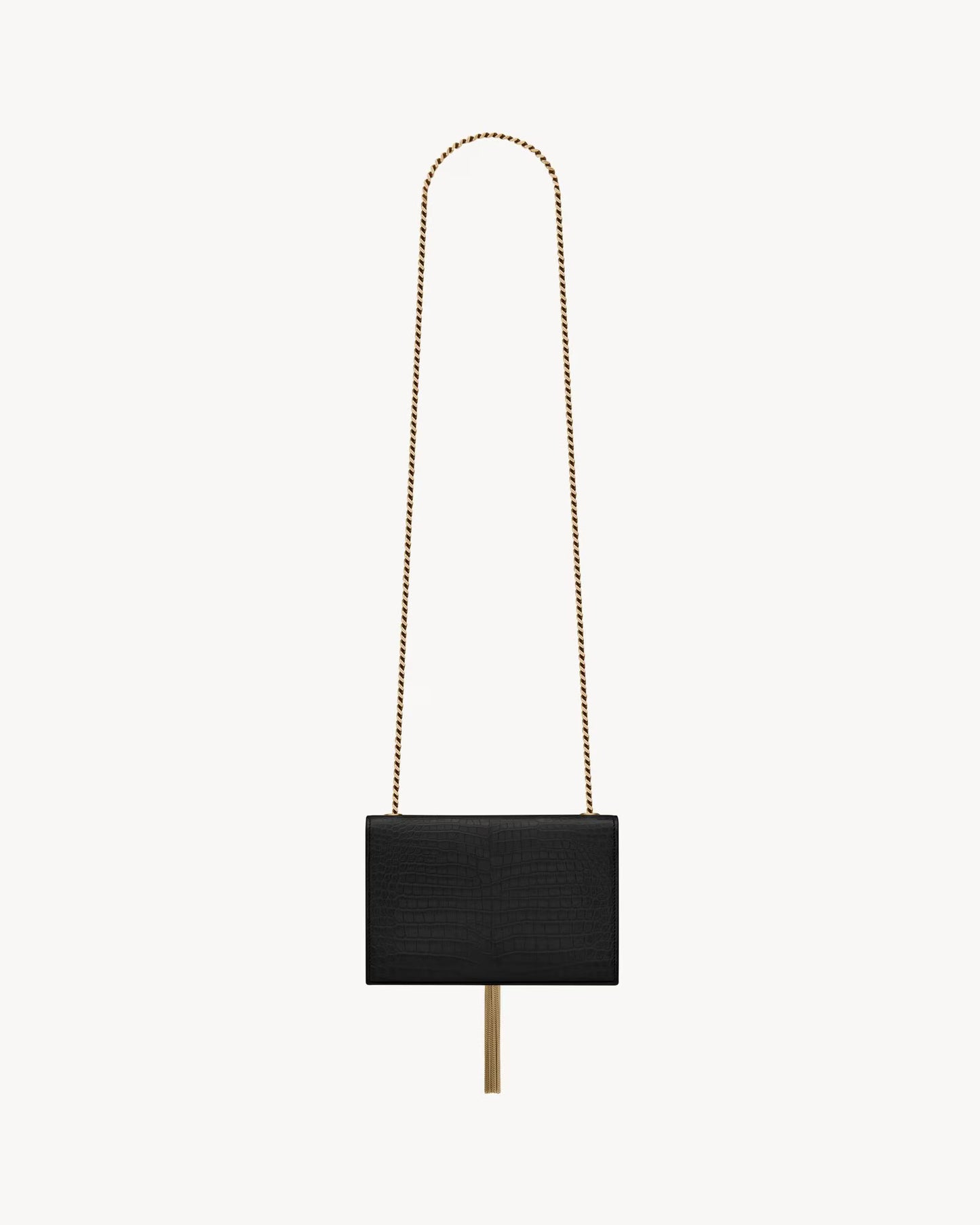 BLACK KATE SMALL TASSEL IN CROCODILE-EMBOSSED LEATHER