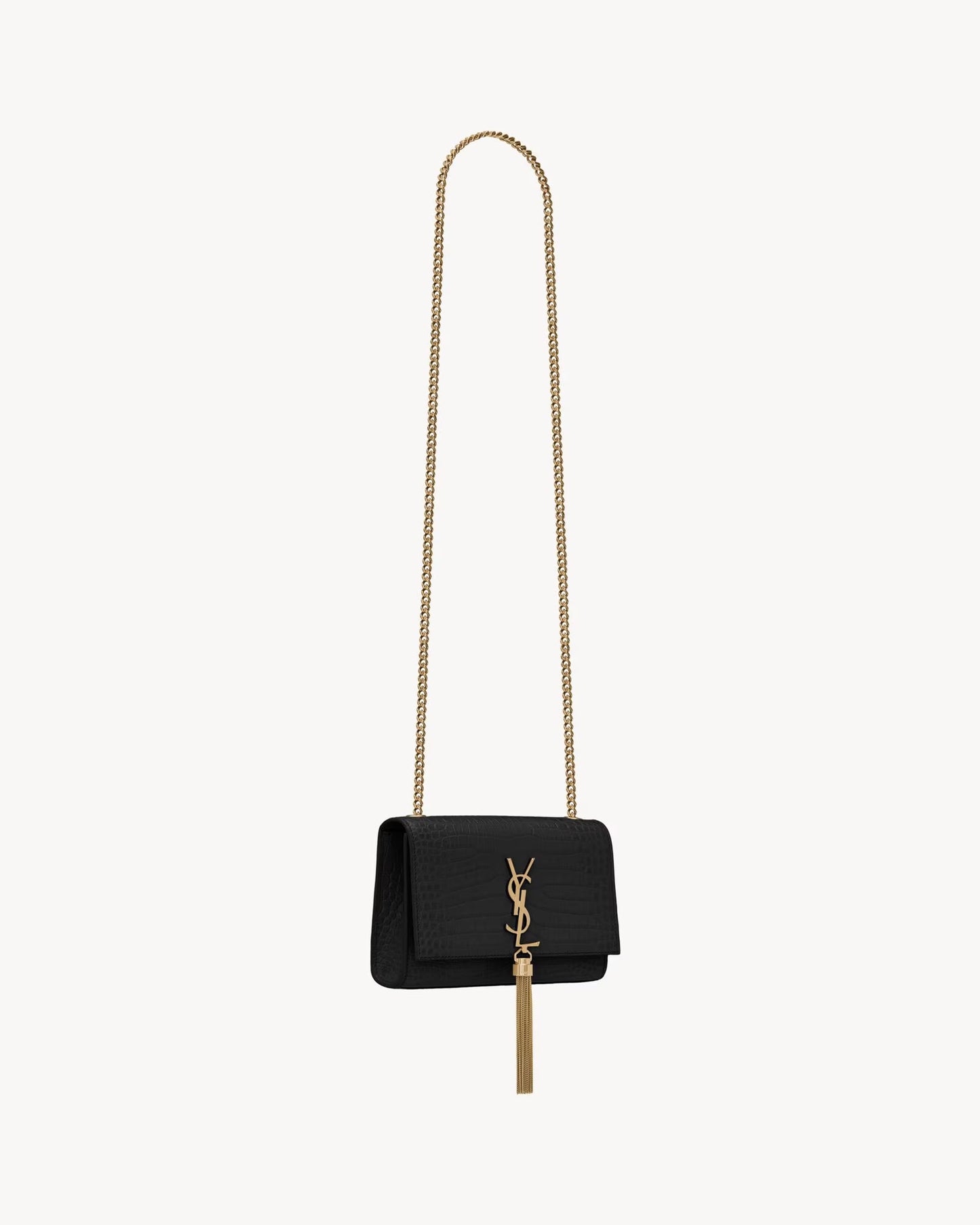 BLACK KATE SMALL TASSEL IN CROCODILE-EMBOSSED LEATHER