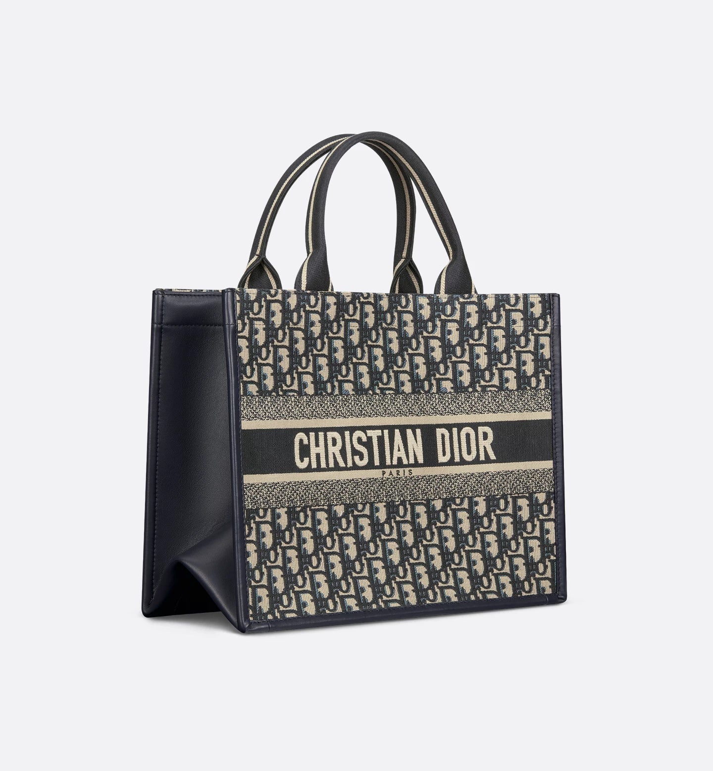 Medium Book Tote Blue Oblique Embroidery & Calfskin