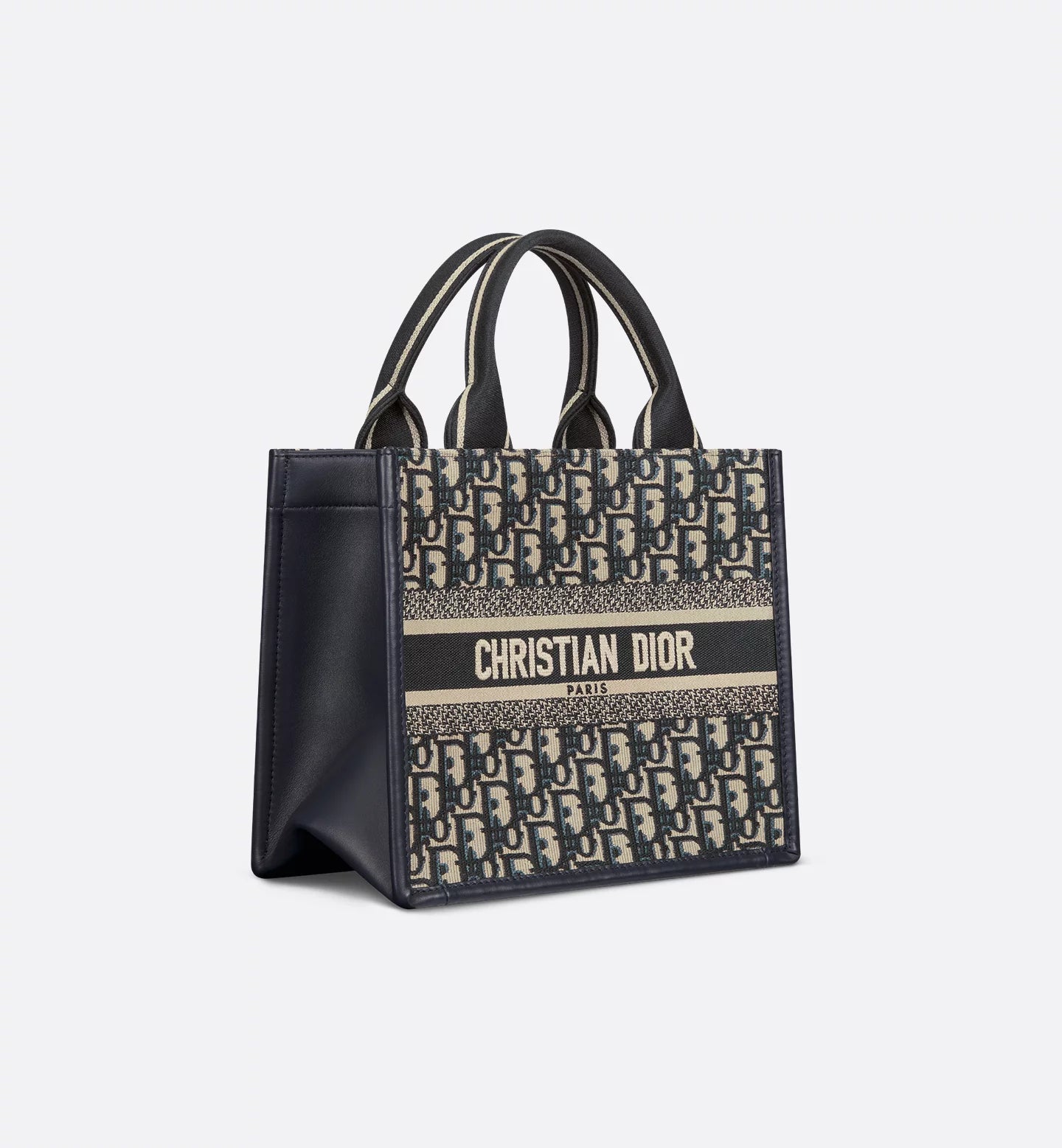 Small Book Tote Blue Oblique Embroidery & Calfskin