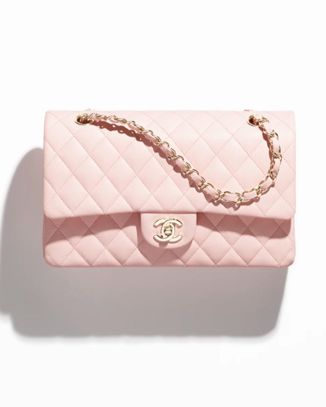 Classic 11.12 Handbag Grained Shiny Calfskin & Gold-Tone Metal Light Pink