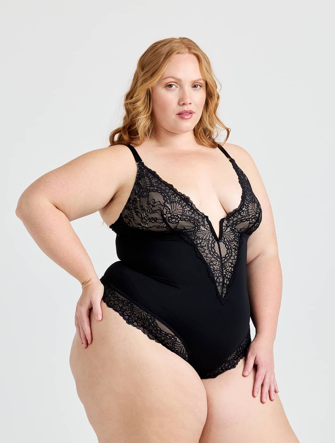 V-Neck Half Laced Bodysuit