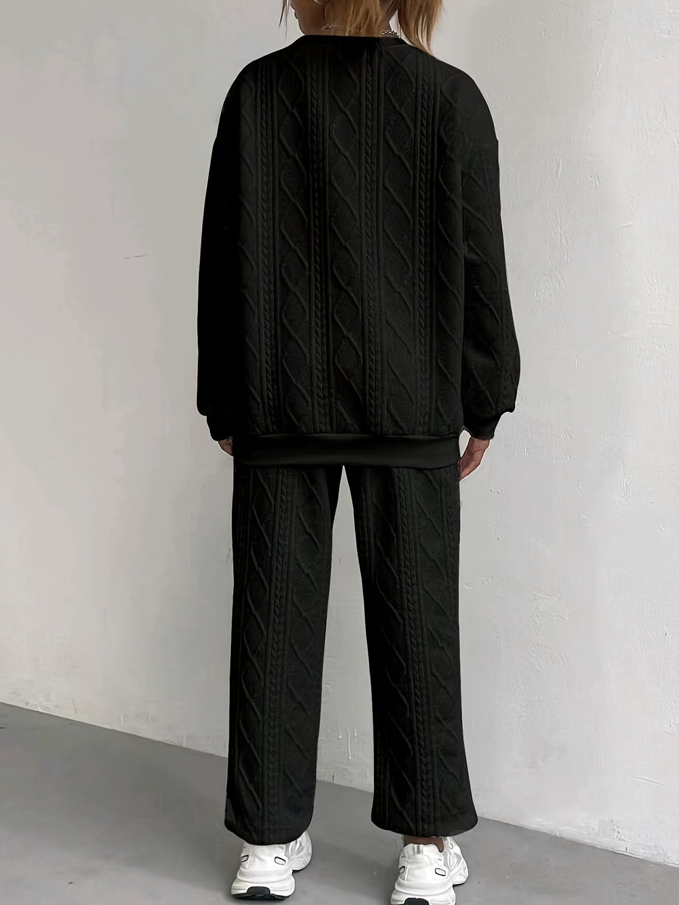 Textured Fabric Long Sleeve Sweatshirt & Pants Set