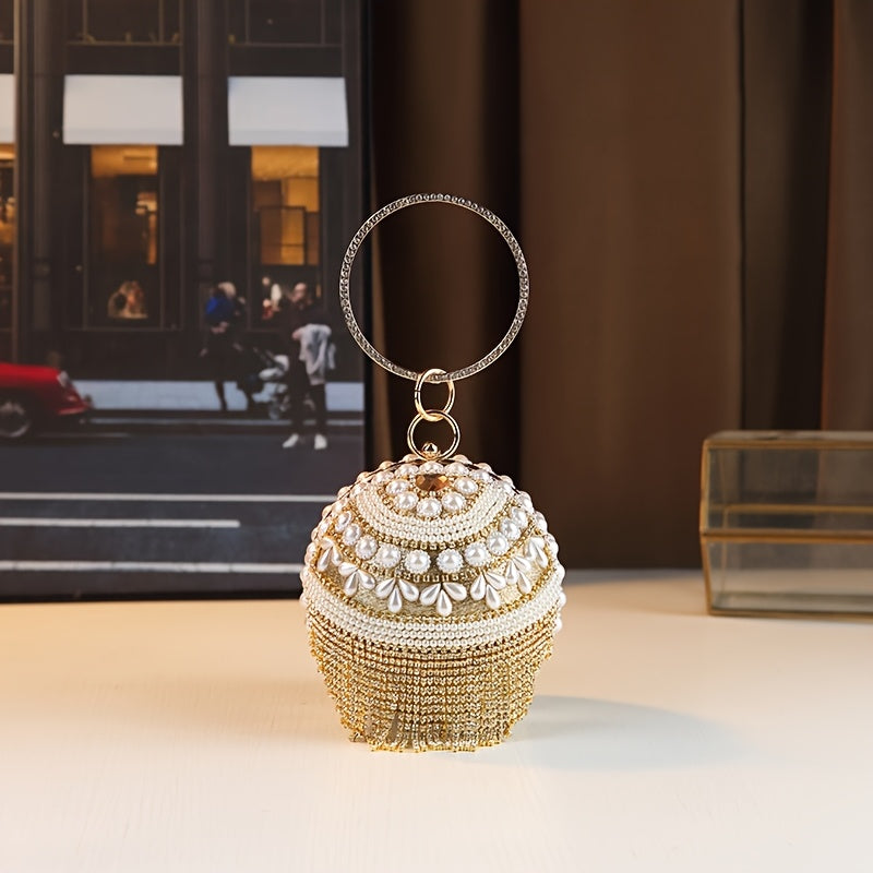 Golden Beaded Tassel Evening Clutch