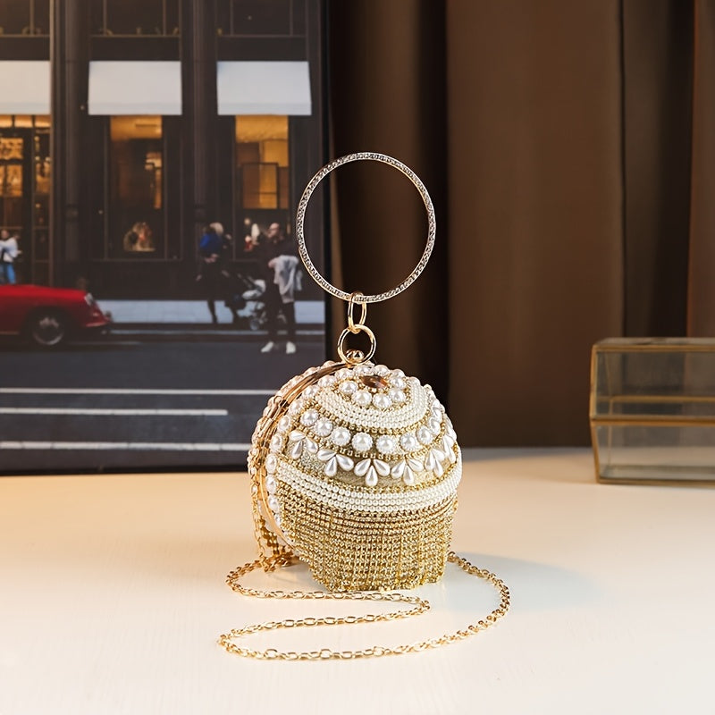Golden Beaded Tassel Evening Clutch