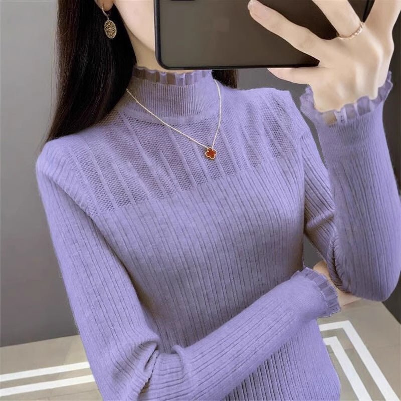 Elegant Slim Semi-Turtleneck Pullover