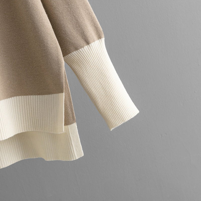 Contrast V-Neck Sweater & Wide Pants Set