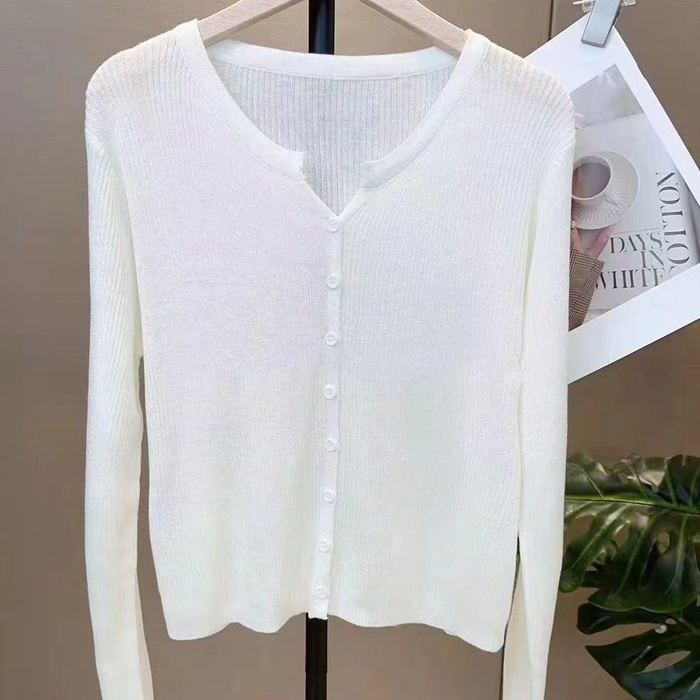 Solid V-Neck Core-Spun Cardigan