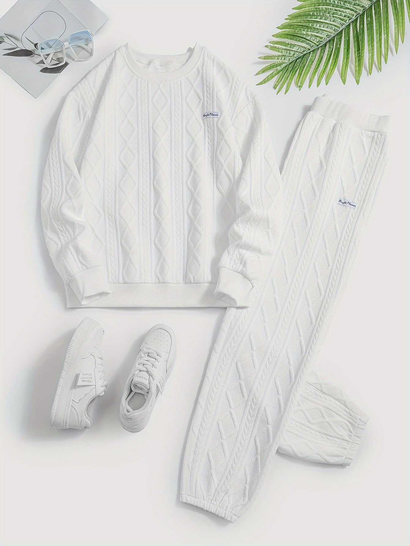 Textured Fabric Long Sleeve Sweatshirt & Pants Set