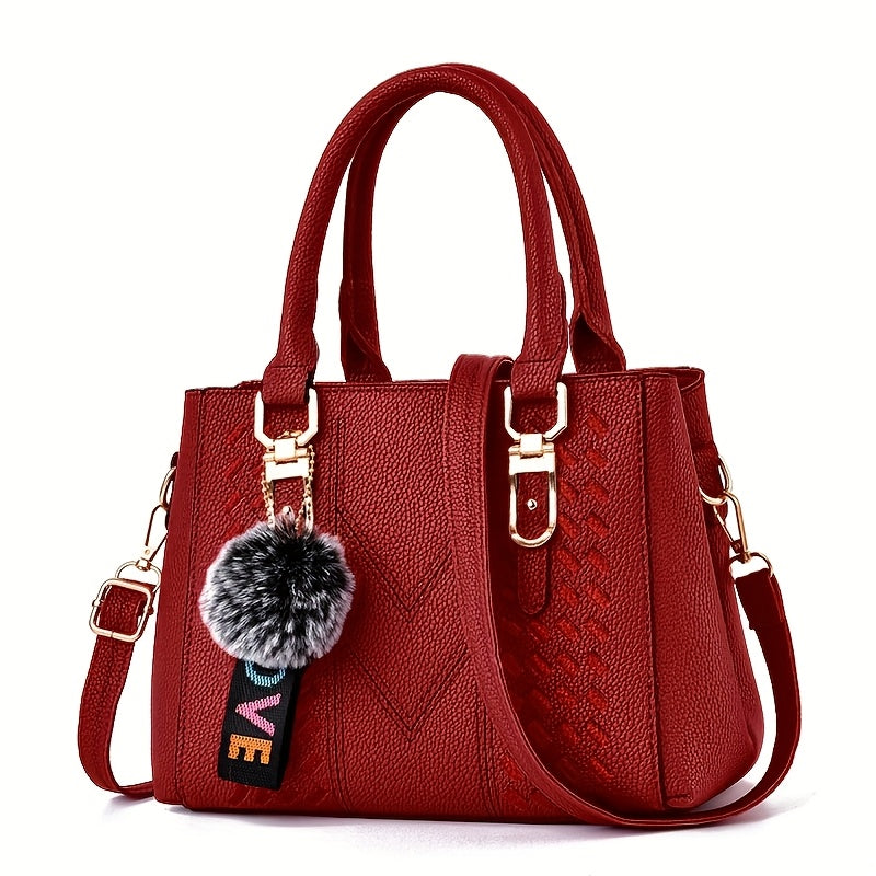 Quilted Shoulder Bag with Ball Pendant (Gift)