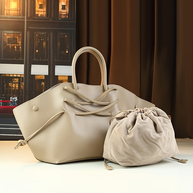 Large Drawstring Tote Bag | Elegant Shoulder & Crossbody