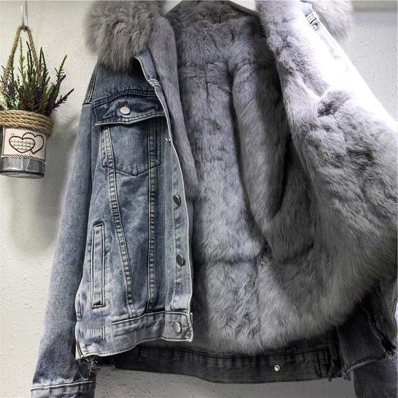Big Fur Collar Denim Jacket