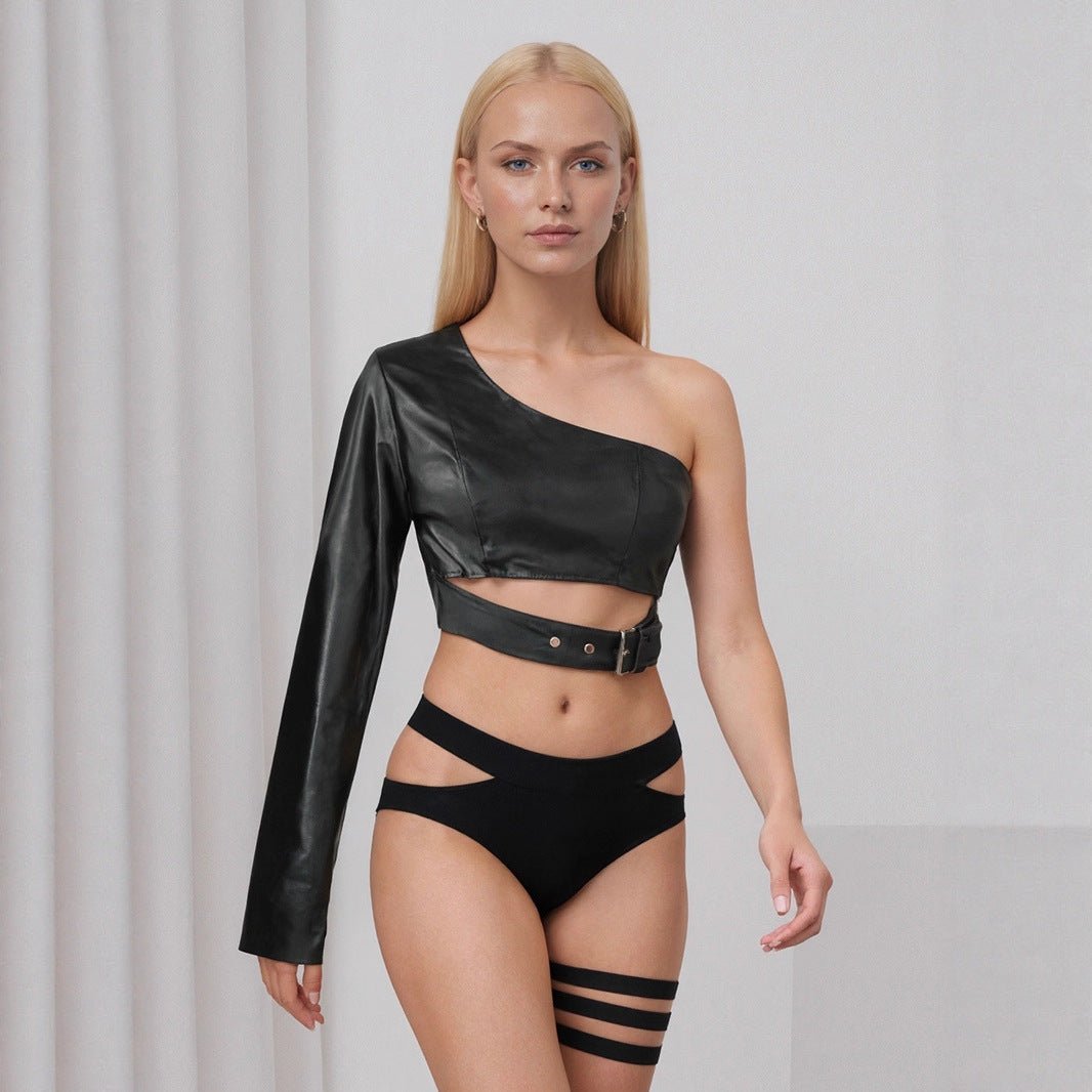 Black Collarless PU Jacket