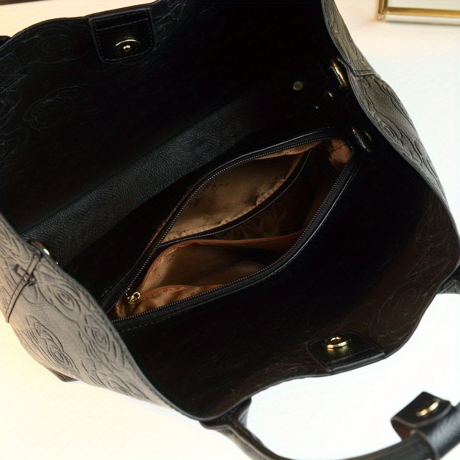 Vintage Rose Embossed Bucket Tote