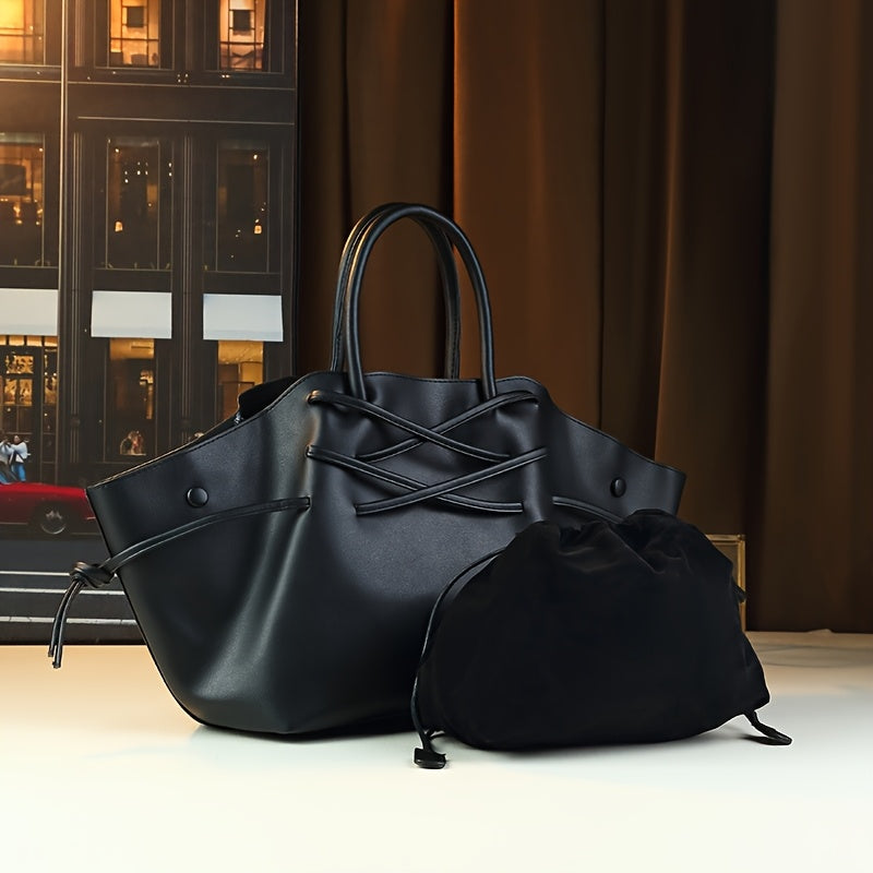 Large Drawstring Tote Bag | Elegant Shoulder & Crossbody