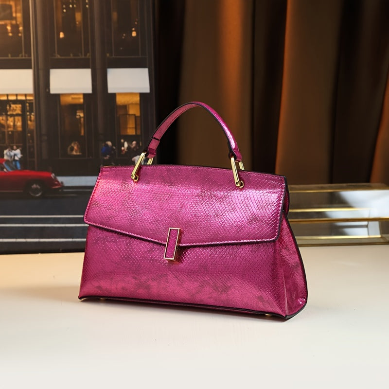 Retro Laser Snake-Pattern Handbag - Adjustable Strap