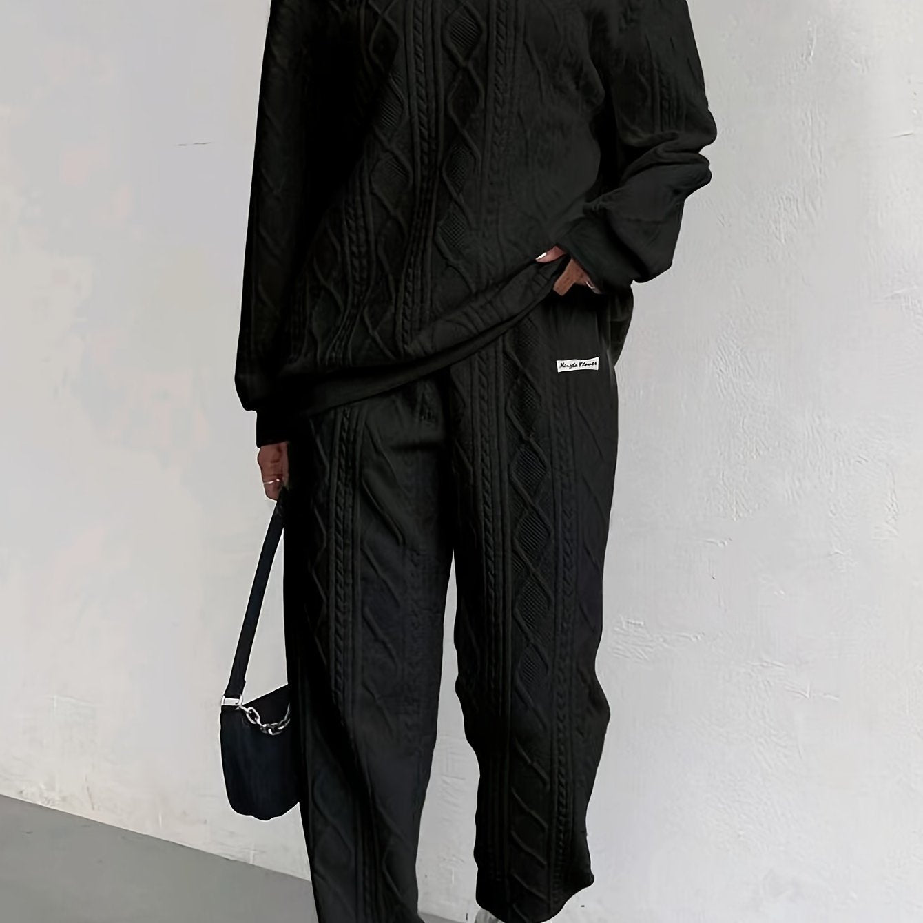 Textured Fabric Long Sleeve Sweatshirt & Pants Set