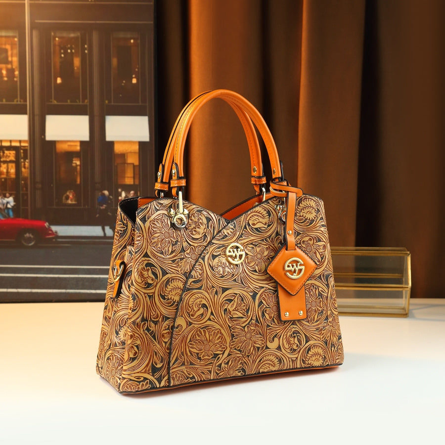 Retro Embossed Floral Handbag in Deep Purple