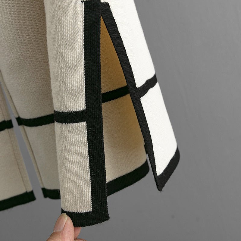 Contrast Slit Sweater & Wide-Leg Pants Set