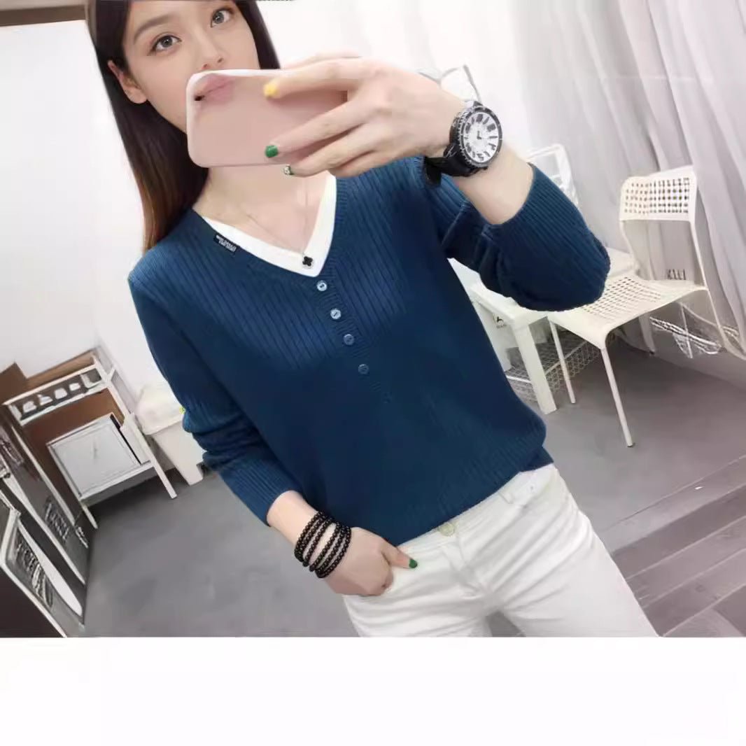 Slim V-Neck Casual Pullover